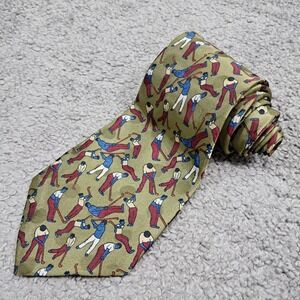 Enigma Hand Made Mens Golf Print Necktie Olive Green Novelty Tie Polyester